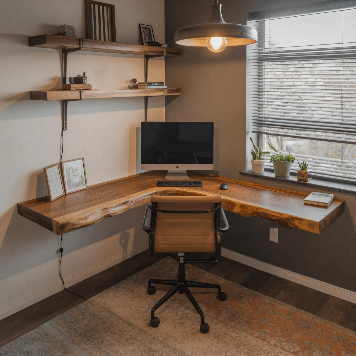 Modern Live Edge Corner Desk With Floating Wood Design For Home Office