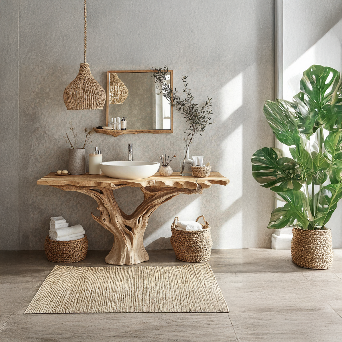 Farmhouse Natural Wood Bathroom Vanity For Relaxing Bathrooms